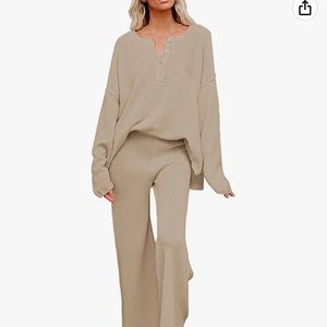 Beige Knit Lounge Set